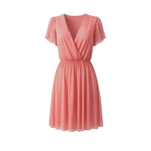 Mi Ami Pink Chiffon Faux Wrap Dress Small Balletcore Flowy V-Neck Knee Length